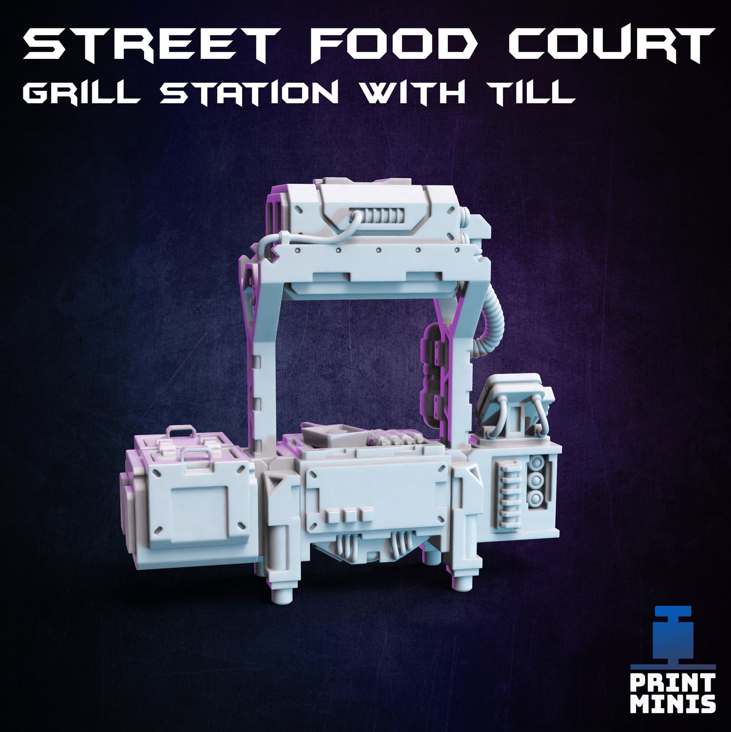 Street Food Court Grill Station with Till - Night Market - Print Minis - Wargaming D&D DnD
