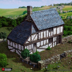 Wattle and Daub Hollyhock Cottage - King and Country - Printable Scenery Terrain Wargaming D&D DnD 10mm 15mm 20mm 25mm 28mm 32mm 40mm 54mm Painted options
