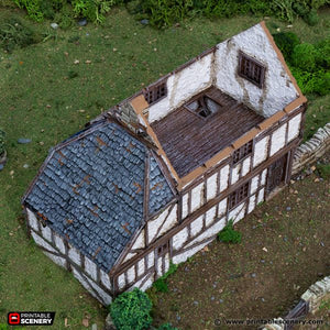 Wattle and Daub Hollyhock Cottage - King and Country - Printable Scenery Terrain Wargaming D&D DnD 10mm 15mm 20mm 25mm 28mm 32mm 40mm 54mm Painted options