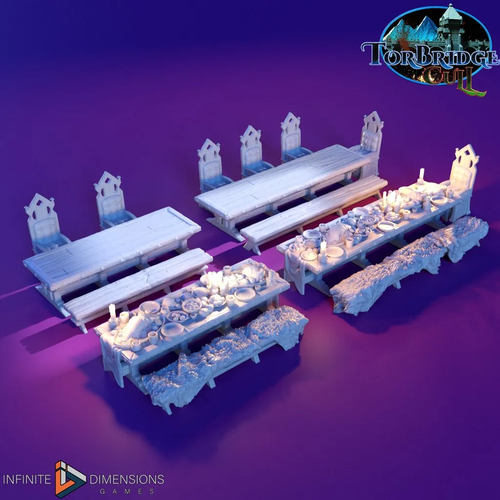 Medieval Banquet Furnishings - Torbridge Cull - Infinite Dimensions Terrain Wargaming D&D DnD 20mm 25mm 28mm 32mm 40mm 54mm