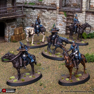 Mounted Fusiliers and Crossbowmen - King and Country - Printable Scenery Wargaming D&D DnD 28mm 32mm 40mm 54mm