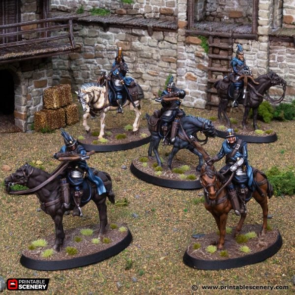 Mounted Crossbowmen - King and Country - Printable Scenery Wargaming D&D DnD 28mm 32mm 40mm 54mm
