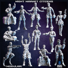 Load image into Gallery viewer, Night Market Citizens - Night Market - Print Minis - Wargaming D&amp;D DnD