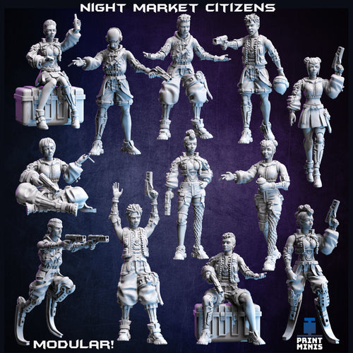 Night Market Citizens - Night Market - Print Minis - Wargaming D&D DnD