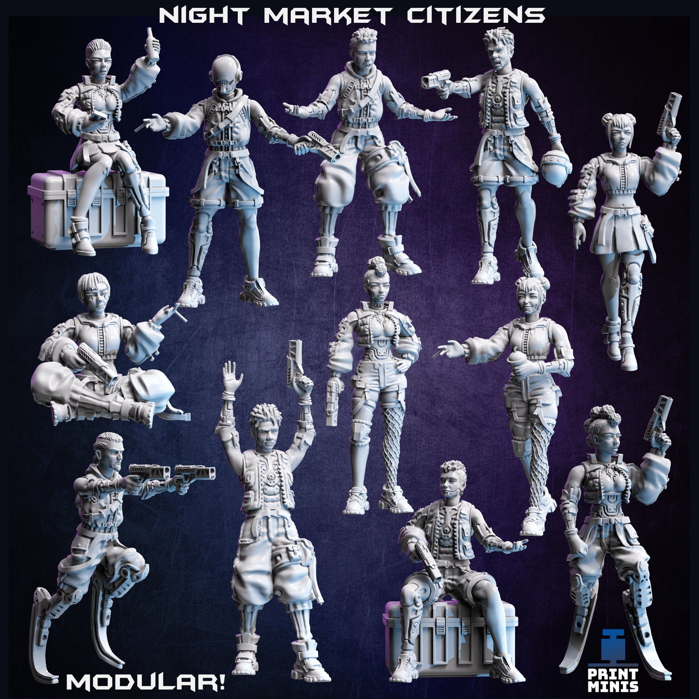 Night Market Citizens - Night Market - Print Minis - Wargaming D&D DnD