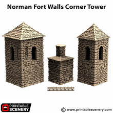 Load image into Gallery viewer, Norman Fort Walls - Corner Towers - King and Country - Printable Scenery Terrain Wargaming D&amp;D DnD 10mm 15mm 20mm 25mm 28mm 32mm 40mm 54mm Painted options