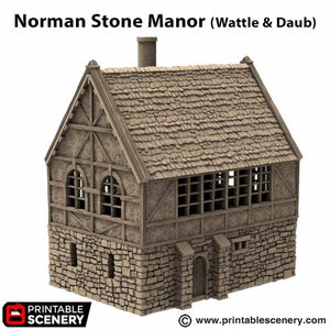 Wattle and Daub Stone Manor - King and Country - Printable Scenery Terrain Wargaming D&D DnD 10mm 15mm 20mm 25mm 28mm 32mm 40mm 54mm Painted options