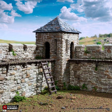 Load image into Gallery viewer, Norman Fort Walls - Corner Towers - King and Country - Printable Scenery Terrain Wargaming D&amp;D DnD 10mm 15mm 20mm 25mm 28mm 32mm 40mm 54mm Painted options