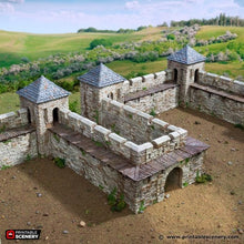 Load image into Gallery viewer, Norman Fort Walls - Corner Towers - King and Country - Printable Scenery Terrain Wargaming D&amp;D DnD 10mm 15mm 20mm 25mm 28mm 32mm 40mm 54mm Painted options