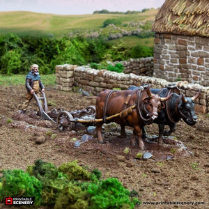 Ox and Plow - King and Country - Printable Scenery Wargaming D&D DnD 28mm 32mm 40mm 54mm