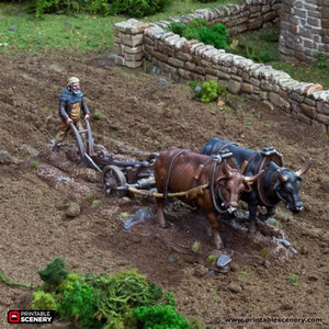 Ox and Plow - King and Country - Printable Scenery Wargaming D&D DnD 28mm 32mm 40mm 54mm