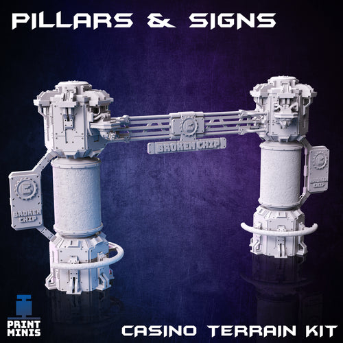 Casino Pillars and Signs Set - Broken Chip Casino - Print Minis - Wargaming D&D DnD