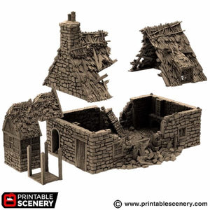 Ruined Country Manor - King and Country - Printable Scenery Terrain Wargaming D&D DnD 10mm 15mm 20mm 25mm 28mm 32mm 40mm 54mm Painted options