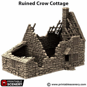 Ruined Crow Cottage - King and Country - Printable Scenery Terrain Wargaming D&D DnD 10mm 15mm 20mm 25mm 28mm 32mm 40mm 54mm Painted options