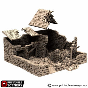 Ruined Pig Farm - King and Country - Printable Scenery Terrain Wargaming D&D DnD 10mm 15mm 20mm 25mm 28mm 32mm 40mm 54mm Painted options