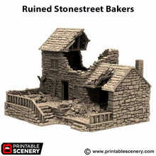 Load image into Gallery viewer, Ruined Stonestreet Bakers - King and Country - Printable Scenery Terrain Wargaming D&amp;D DnD 10mm 15mm 20mm 25mm 28mm 32mm 40mm 54mm Painted options