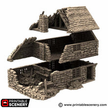 Load image into Gallery viewer, Ruined Hollyhock Cottage - King and Country - Printable Scenery Terrain Wargaming D&amp;D DnD 10mm 15mm 20mm 25mm 28mm 32mm 40mm 54mm Painted options