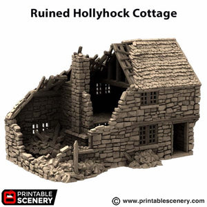 Ruined Hollyhock Cottage - King and Country - Printable Scenery Terrain Wargaming D&D DnD 10mm 15mm 20mm 25mm 28mm 32mm 40mm 54mm Painted options