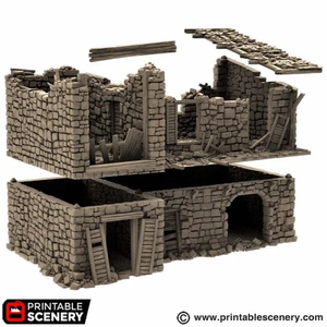 Ruined King Stables - King and Country - Printable Scenery Terrain Wargaming D&D DnD 10mm 15mm 20mm 25mm 28mm 32mm 40mm 54mm Painted options