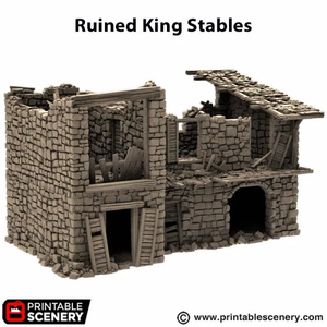 Ruined King Stables - King and Country - Printable Scenery Terrain Wargaming D&D DnD 10mm 15mm 20mm 25mm 28mm 32mm 40mm 54mm Painted options