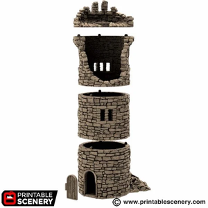 Ruined King's Round Tower - King and Country - Printable Scenery Terrain Wargaming D&D DnD 10mm 15mm 20mm 25mm 28mm 32mm 40mm 54mm Painted options