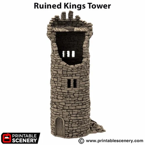 Ruined King's Round Tower - King and Country - Printable Scenery Terrain Wargaming D&D DnD 10mm 15mm 20mm 25mm 28mm 32mm 40mm 54mm Painted options