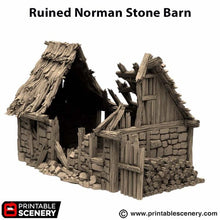 Load image into Gallery viewer, Ruined Norman Stone Barn - King and Country - Printable Scenery Terrain Wargaming D&amp;D DnD 10mm 15mm 20mm 25mm 28mm 32mm 40mm 54mm Painted options