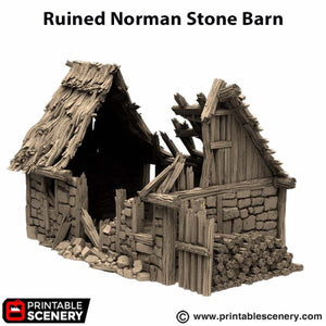 Ruined Norman Stone Barn - King and Country - Printable Scenery Terrain Wargaming D&D DnD 10mm 15mm 20mm 25mm 28mm 32mm 40mm 54mm Painted options