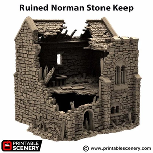 Ruined Norman Stone Keep - King and Country - Printable Scenery Terrain Wargaming D&D DnD 10mm 15mm 20mm 25mm 28mm 32mm 40mm 54mm Painted options