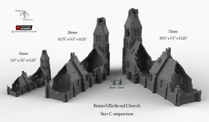 Ruined Medieval Church - 15mm 28mm 32mm 37mm Time Warp Wargaming Terrain Scatter D&D, DnD