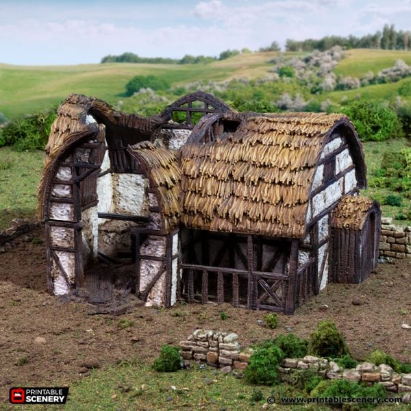 Ruined Country Stables - King and Country - Printable Scenery Terrain Wargaming D&D DnD 10mm 15mm 20mm 25mm 28mm 32mm 40mm 54mm