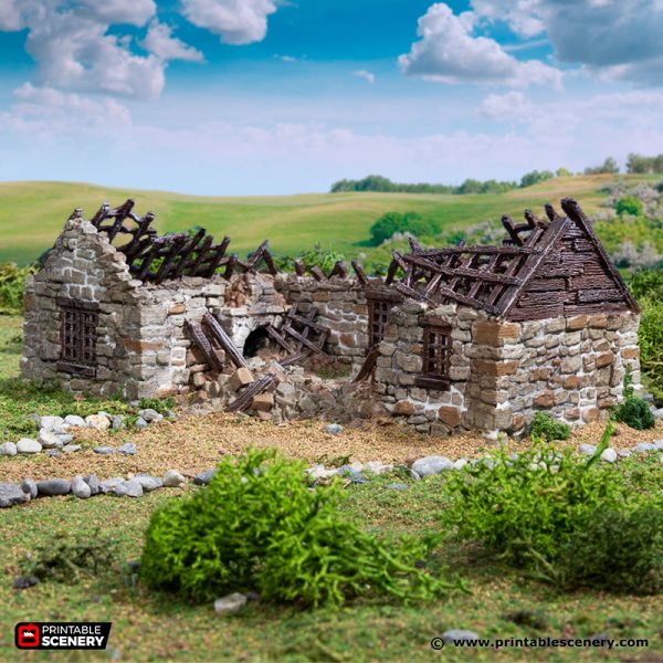 Ruined Highland Stone Barn - King and Country - Printable Scenery Terrain Wargaming D&D DnD 10mm 15mm 20mm 25mm 28mm 32mm 40mm 54mm Painted options
