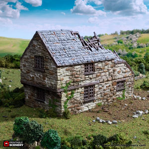 Ruined Hollyhock Cottage - King and Country - Printable Scenery Terrain Wargaming D&D DnD 10mm 15mm 20mm 25mm 28mm 32mm 40mm 54mm Painted options