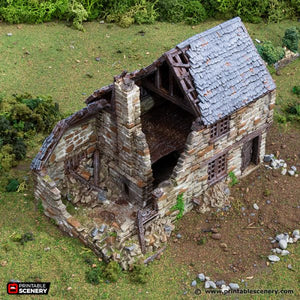 Ruined Hollyhock Cottage - King and Country - Printable Scenery Terrain Wargaming D&D DnD 10mm 15mm 20mm 25mm 28mm 32mm 40mm 54mm Painted options