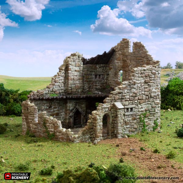 Ruined Norman Stone Manor - King and Country - Printable Scenery Terrain Wargaming D&D DnD 10mm 15mm 20mm 25mm 28mm 32mm 40mm 54mm Painted options