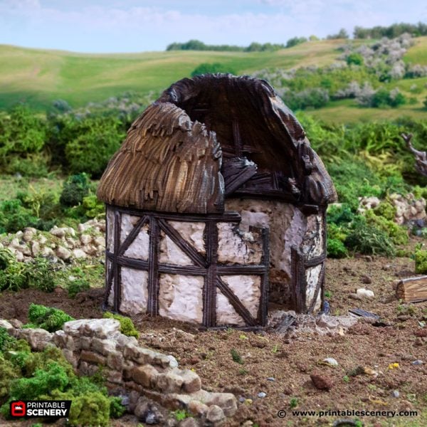 Ruined Small Round House - King and Country - Printable Scenery Terrain Wargaming D&D DnD 10mm 15mm 20mm 25mm 28mm 32mm 40mm 54mm