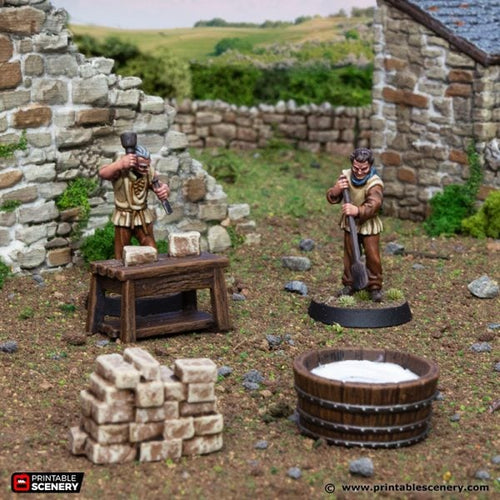 Stone Masons - King and Country - Printable Scenery Wargaming D&D DnD 28mm 32mm 40mm 54mm