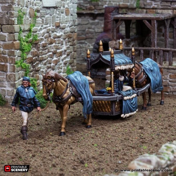 Two Horse Litter - King and Country - Printable Scenery Wargaming D&D DnD 28mm 32mm 40mm 54mm