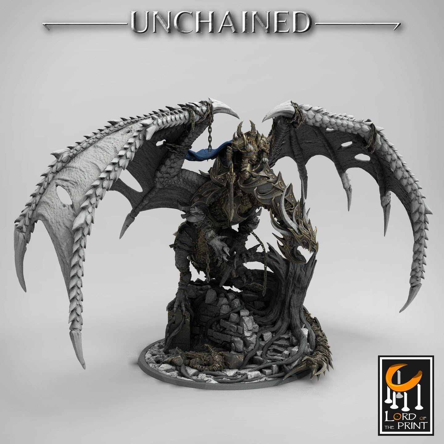 King Olaf Mounted on Armored Unchained Dragon - Unchained - Lord of the Print - Wargaming D&D DnD