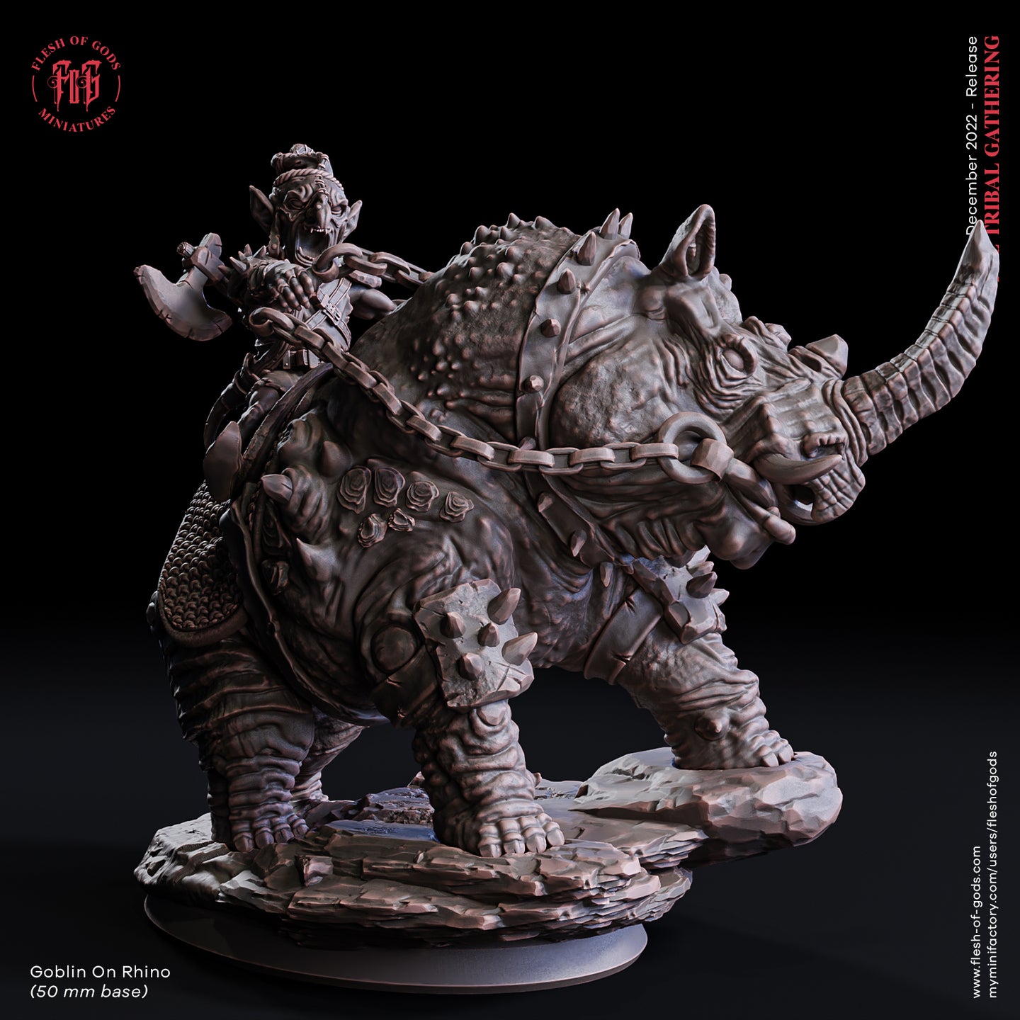 Rhino Mounted Goblin - The Tribal Gathering - Flesh of Gods - Wargaming D&D DnD