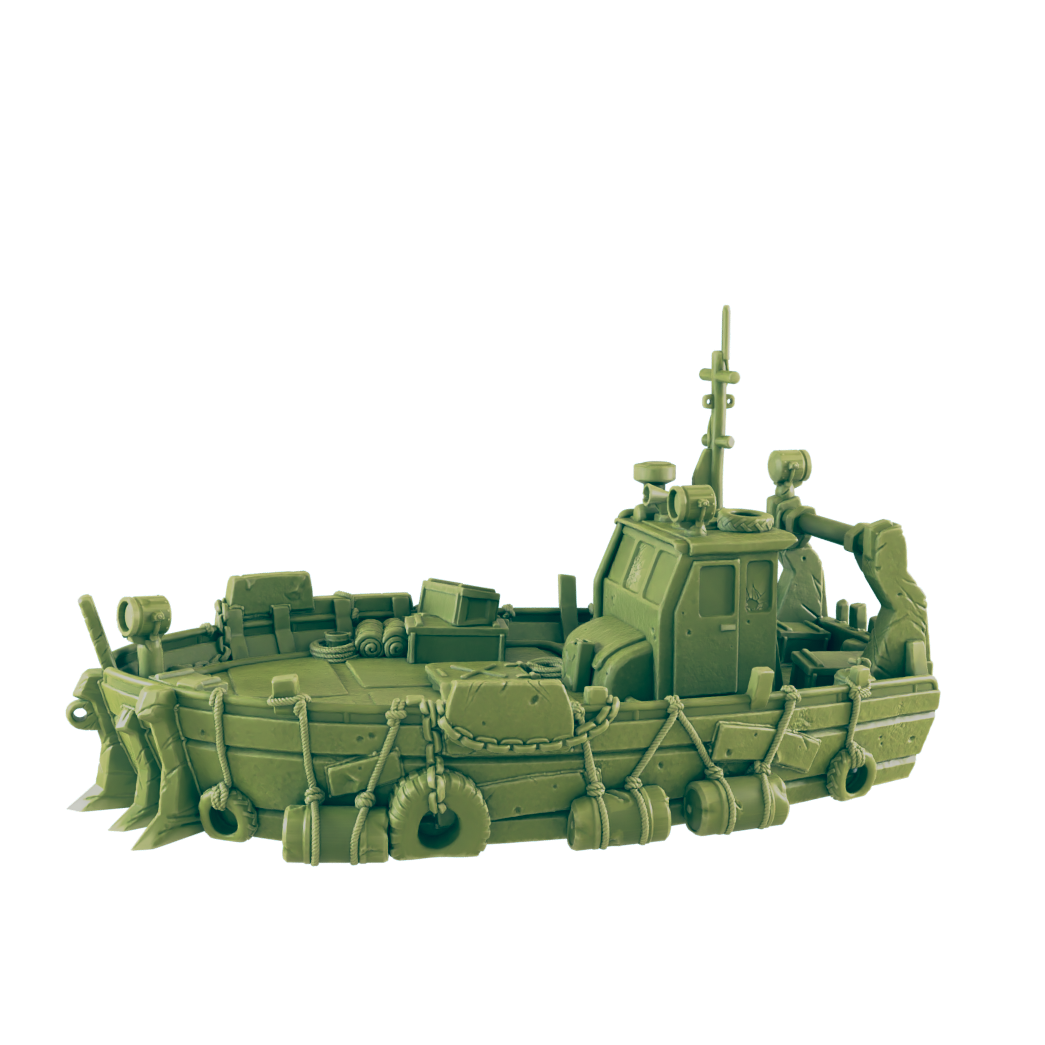 Wasteland River Tug Boat - Beyond the Badlands - EC3D - Wasteland Terrain Wargaming D&D DnD 15mm 20mm 25mm 28mm 32mm 40mm