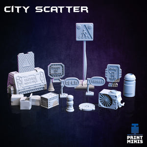 Cyberpunk City Scenery Scatter Set - Night Market - Print Minis - Wargaming D&D DnD