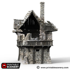 Ruined Port House - The Lost Islands 15mm 28mm 32mm Wargaming Terrain D&D, DnD