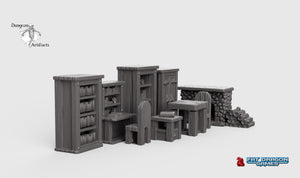 The Study Set - Dragonlock Ultimate Furnishings 28mm 32mm Wargaming Terrain D&D, DnD