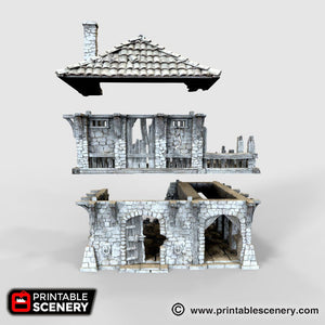 Ruined Warehouse - The Lost Islands 15mm 28mm 32mm Wargaming Terrain D&D, DnD
