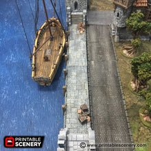 Load image into Gallery viewer, Port Winterdale Docks Set - The Lost Islands 28mm 32mm Wargaming Terrain D&amp;D, DnD