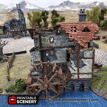 Load image into Gallery viewer, Ruined Water Mill - Dwarves, Elves and Demons 15mm 28mm 32mm Wargaming Terrain D&amp;D, DnD