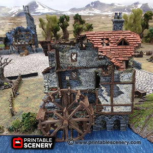 Ruined Water Mill - Dwarves, Elves and Demons 15mm 28mm 32mm Wargaming Terrain D&D, DnD