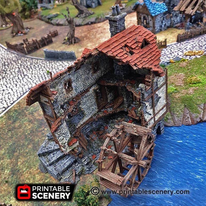 Ruined Water Mill - Dwarves, Elves and Demons 15mm 28mm 32mm Wargaming Terrain D&D, DnD