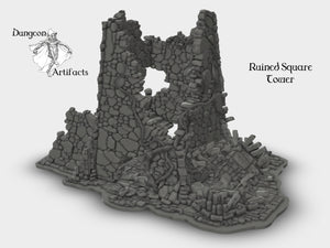 Ruined Square Tower - Fantasy Scenery 28mm 32mm Wargaming Terrain D&D, DnD
